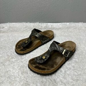 Birkenstock Gizeh Shiny Python Black Metallic Thong Sandals Size 9.5L 4W